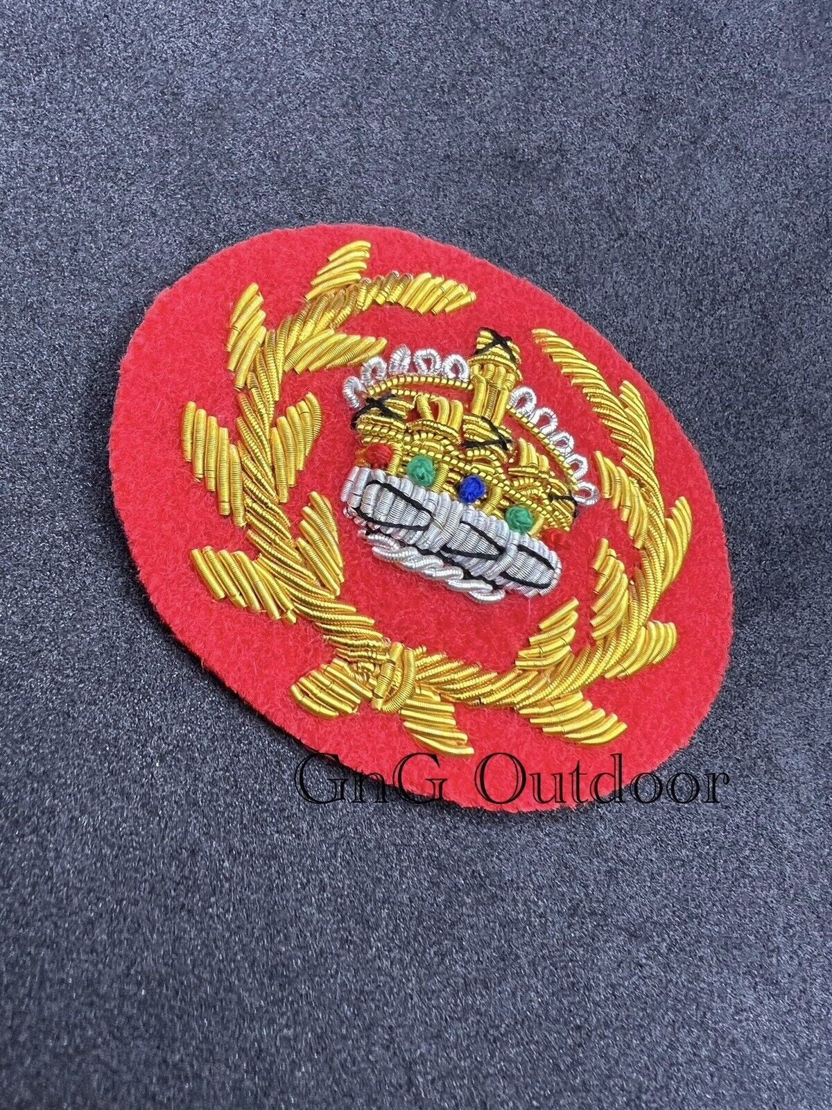 King’s Crown WO2 Crown Wreath Red Mess Dress Badge Embroidered Gold Crown On Red