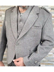 Men's Grey Wool Argyle Kilt Jacket With Waistcoat Scottish Wedding Kilt Jacket