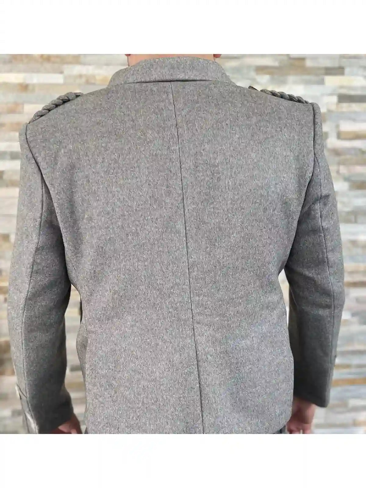Men's Grey Wool Argyle Kilt Jacket With Waistcoat Scottish Wedding Kilt Jacket