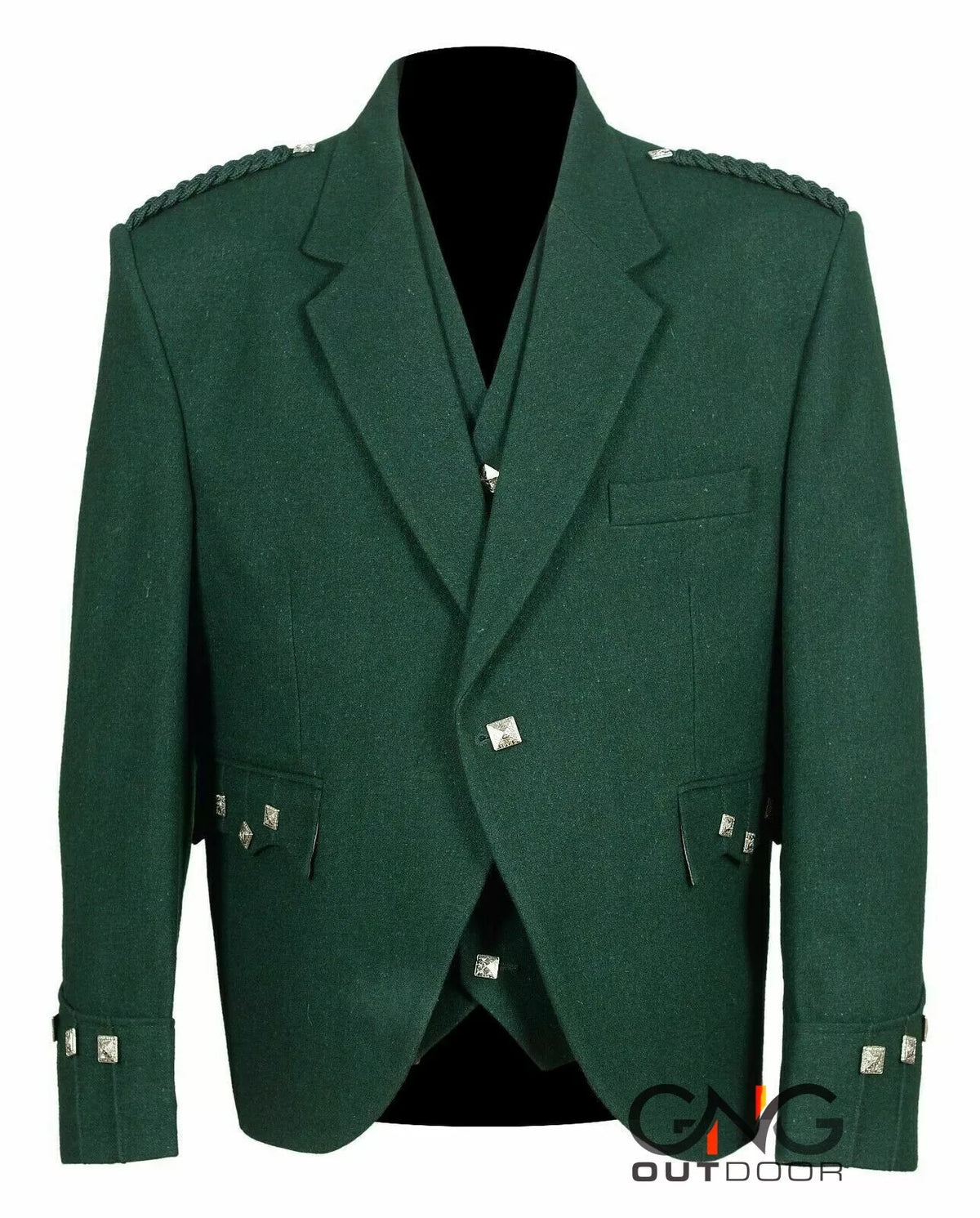 Scottish Men's Green Wool Kilt Jacket With Waistcoat Argyle Wedding Kilt Jacket