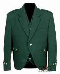 Scottish Men's Green Wool Kilt Jacket With Waistcoat Argyle Wedding Kilt Jacket