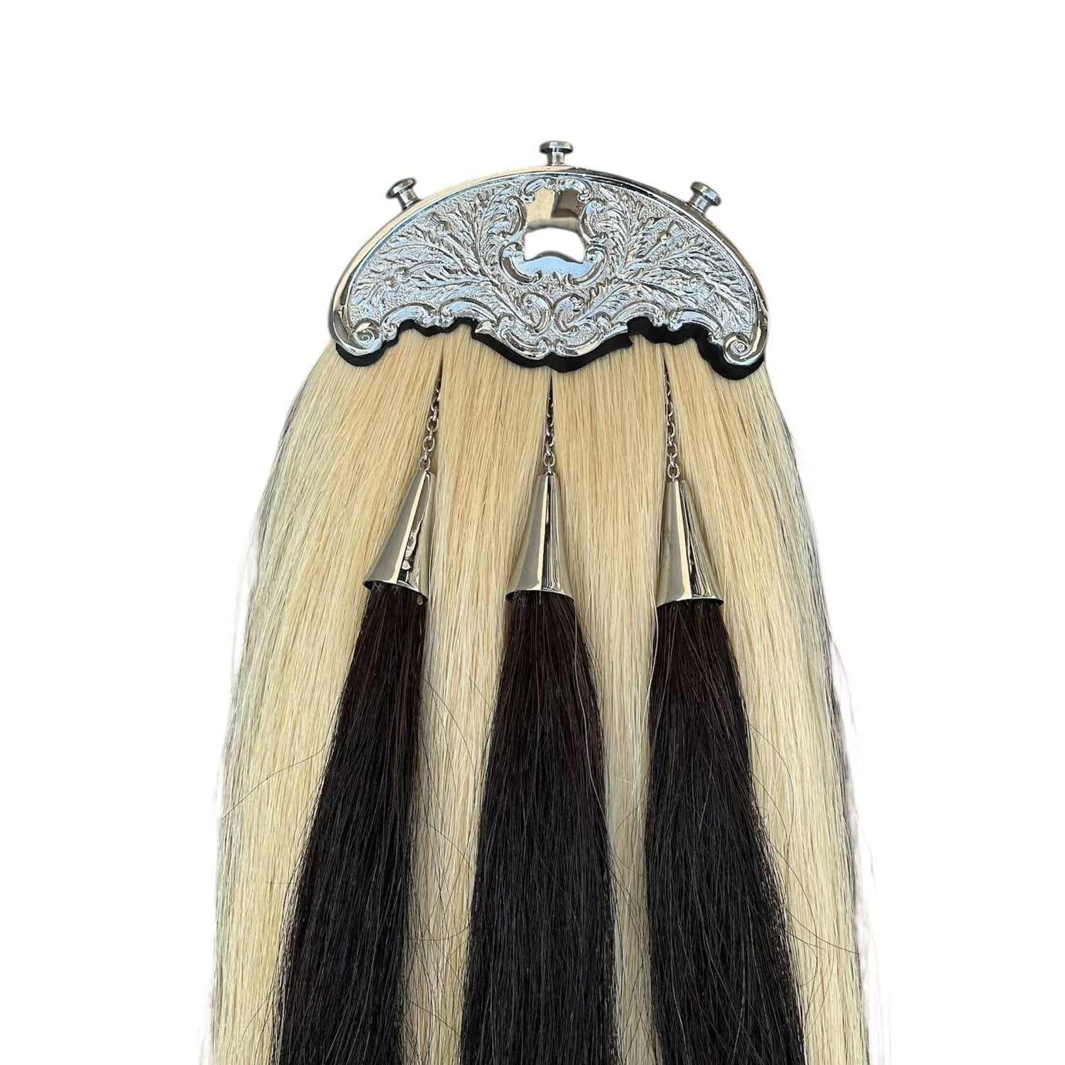 White Horse Hair Sporran 100% Original Three Black Tassels Bagpiper Kilt Sporran