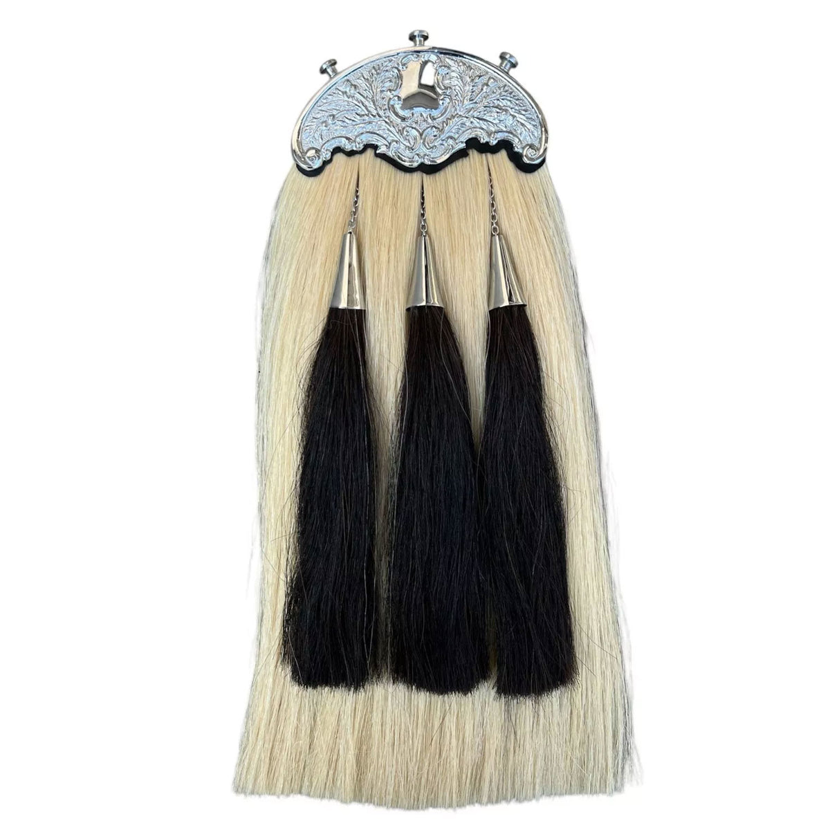 White Horse Hair Sporran 100% Original Three Black Tassels Bagpiper Kilt Sporran