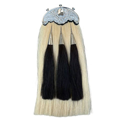 White Horse Hair Sporran 100% Original Three Black Tassels Bagpiper Kilt Sporran