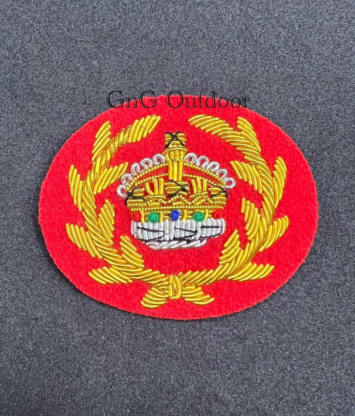 King’s Crown WO2 Crown Wreath Red Mess Dress Badge Embroidered Gold Crown On Red