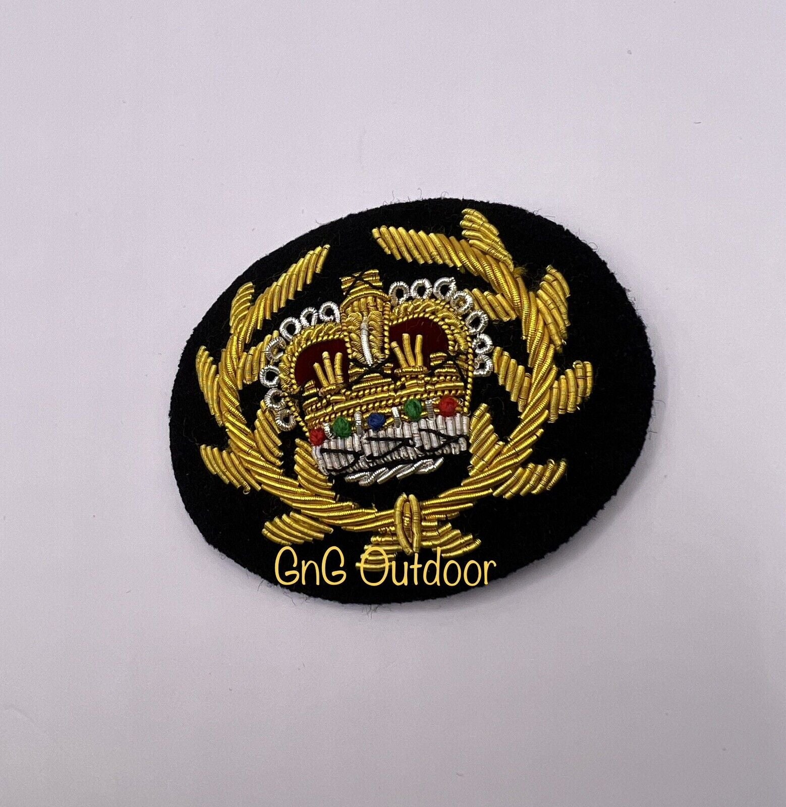 WO2 Crown And Wreath Mess Dress Badge WO2 Hand Embroidered Gold Crown On Black