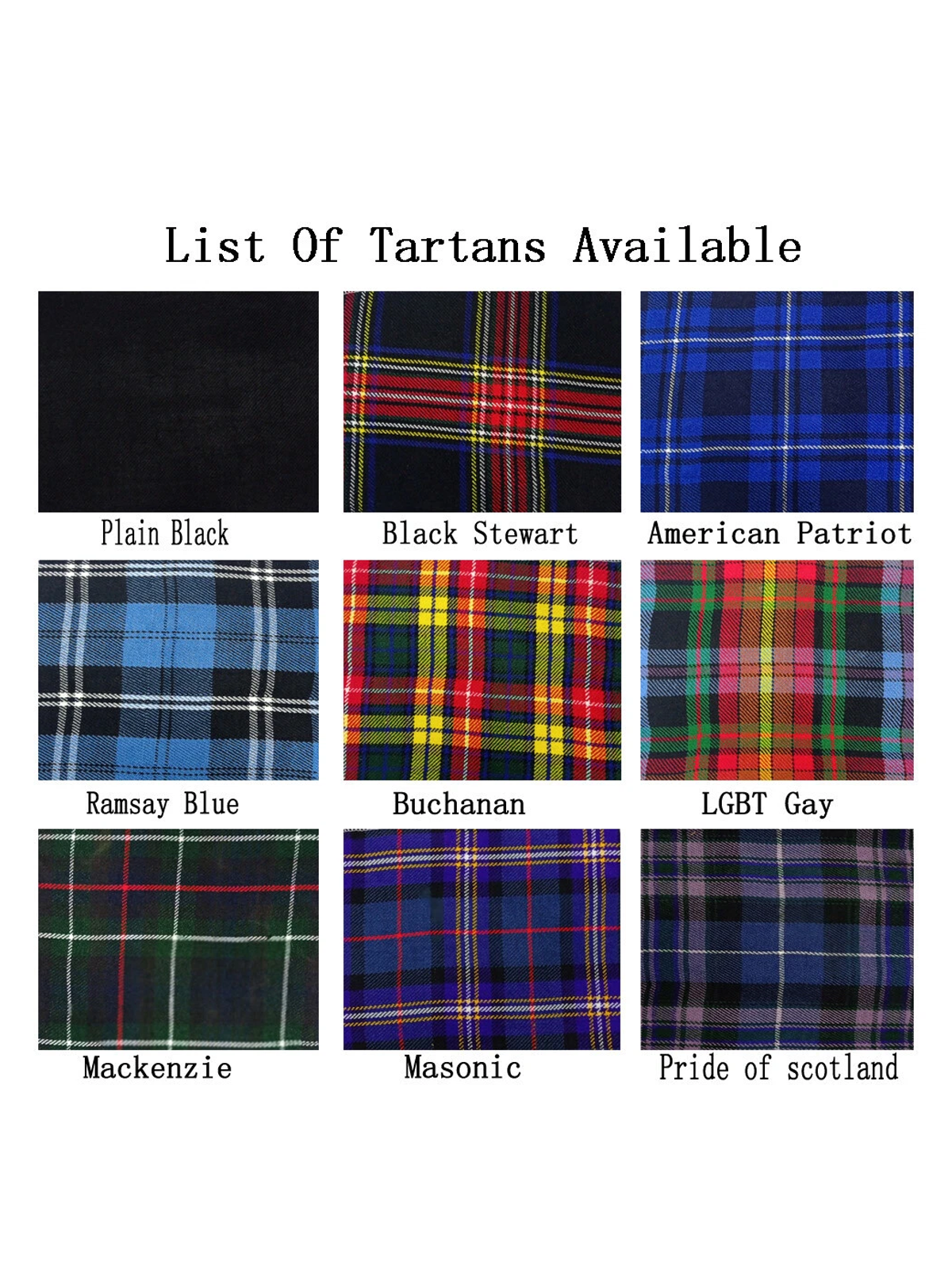 Men's Scottish Tartan Utility is kilt is made of acrylic Wool in 50+ Tartan