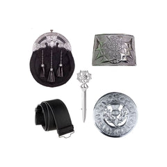 Scottish Black Sporran Set Chrome Sporran, Brooch, Buckle, Pin, Belt, Chain