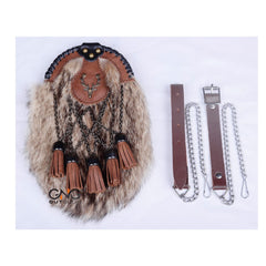 Scottish Fox Full Dress 5 Tassels Kilt Sporran - Brown Leather Stag Head Badge