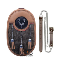 Handmade Kilt Sporran - Stag Head Badge, Leather Chain & Strap