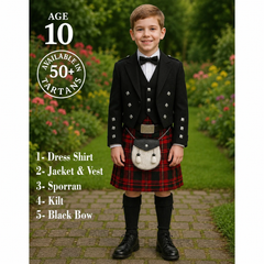 Boys Prince Charlie 5-Piece Kilt Outfit Set Age 5-10 Years – Scottish Highland Formal Wear | 50+ Tartans Available