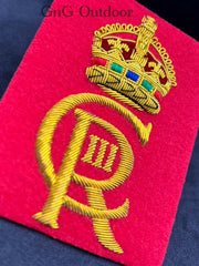 His Majesty The King’s Cypher CIIIR Gold Hand Embroidered Cypher Blazer Badge On Red Background
