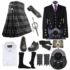 Men's 11 Pieces Prince Charlie Scottish Outfit  Traditional Highland Kilt Set