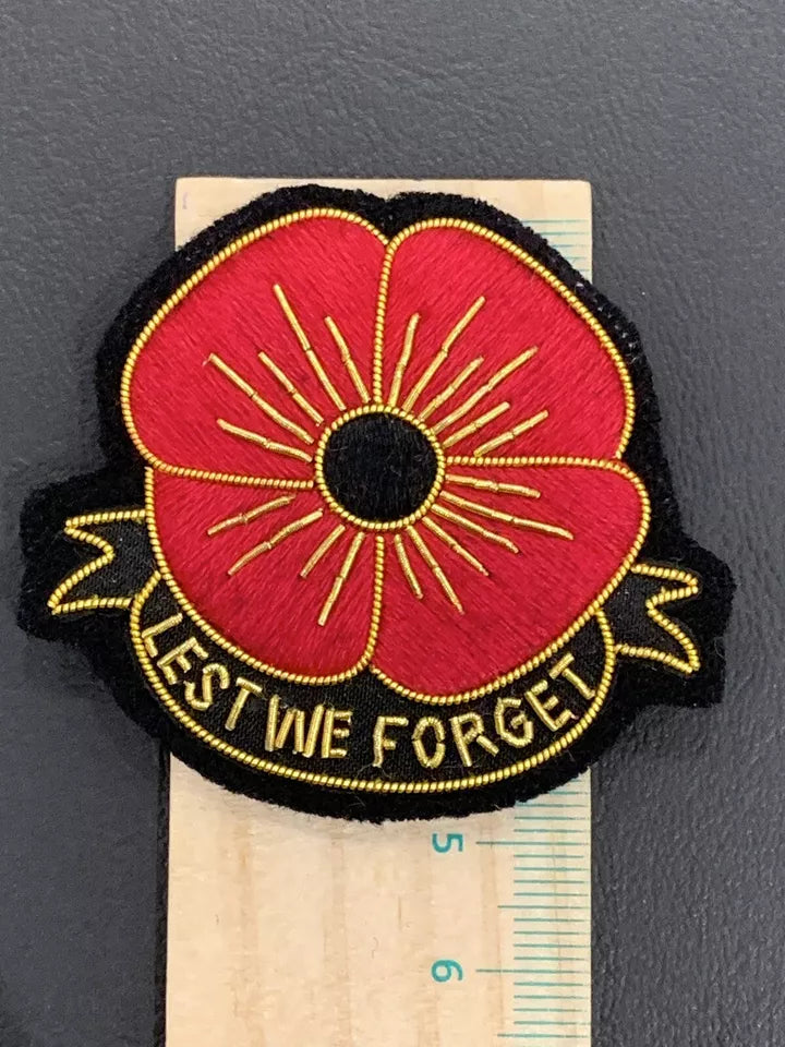 Poppy Badge Lest We Forget Badge Remembrance Day Embroidered Bullion Wire Poppy