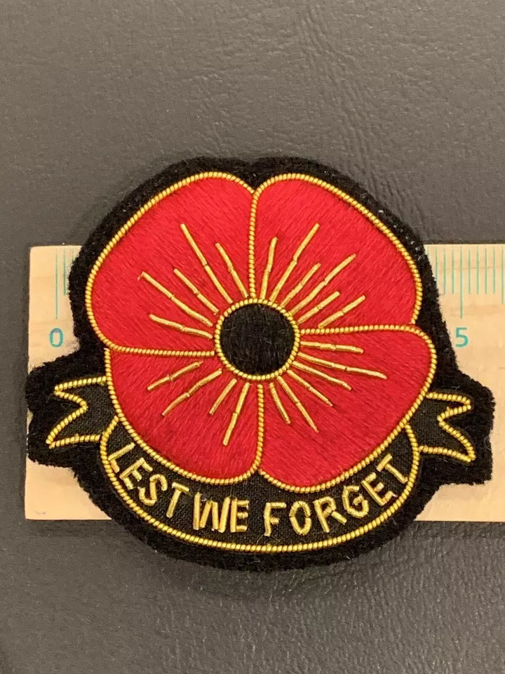 Poppy Badge Lest We Forget Badge Remembrance Day Embroidered Bullion Wire Poppy