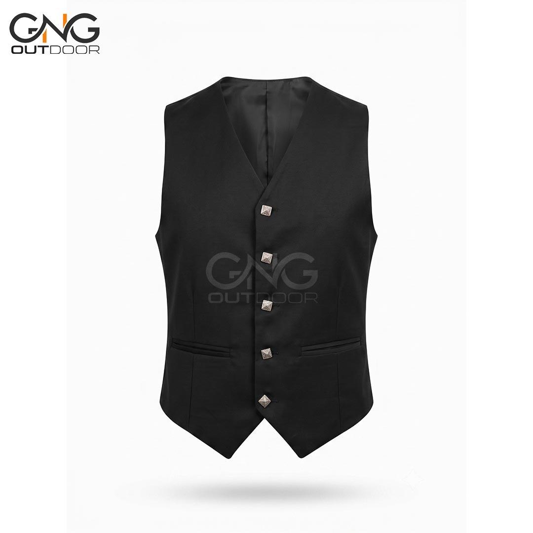 Men's Traditional Black Argyle Kilt Waistcoat – 5-Button Scottish Highland Dress Ves