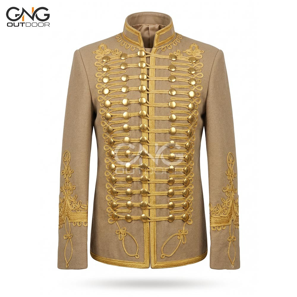 Golden Napoleonic Hussar Wool Military uniform jacket Handmade Scottish Jacket