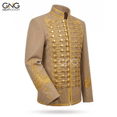 Golden Napoleonic Hussar Wool Military uniform jacket Handmade Scottish Jacket