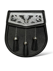 Men’s Scottish Black Leather Thistle Sporran | 3 Tassel Kilt Sporran