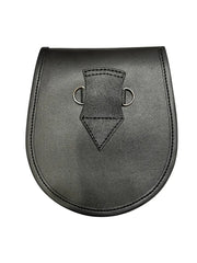 Men’s Scottish Black Leather Sporran | Celtic Embossed Design with Thistle Emblem & Chain Strap