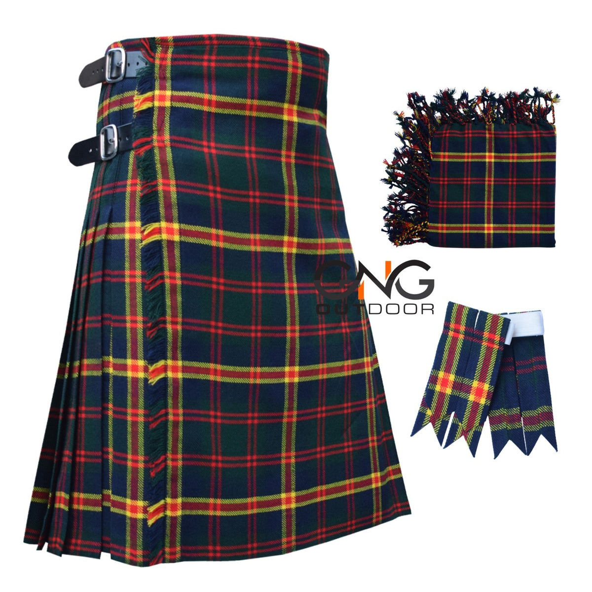 Men's 8-Yard USMC Tartan Kilt Set  With Fly Plaid & Flashes