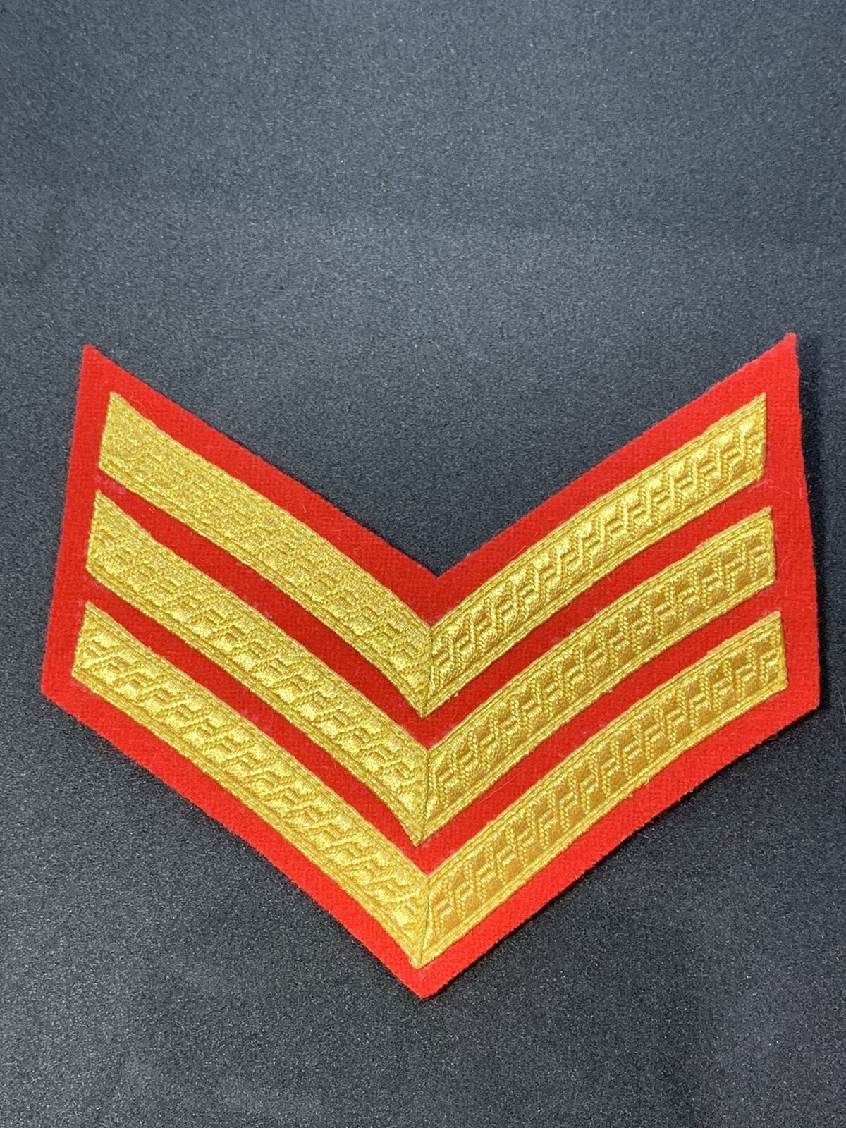 British Army Sergeant Rank Chevron Badge 3 Gold Stripes on Red Fabric Military Arm Insignia