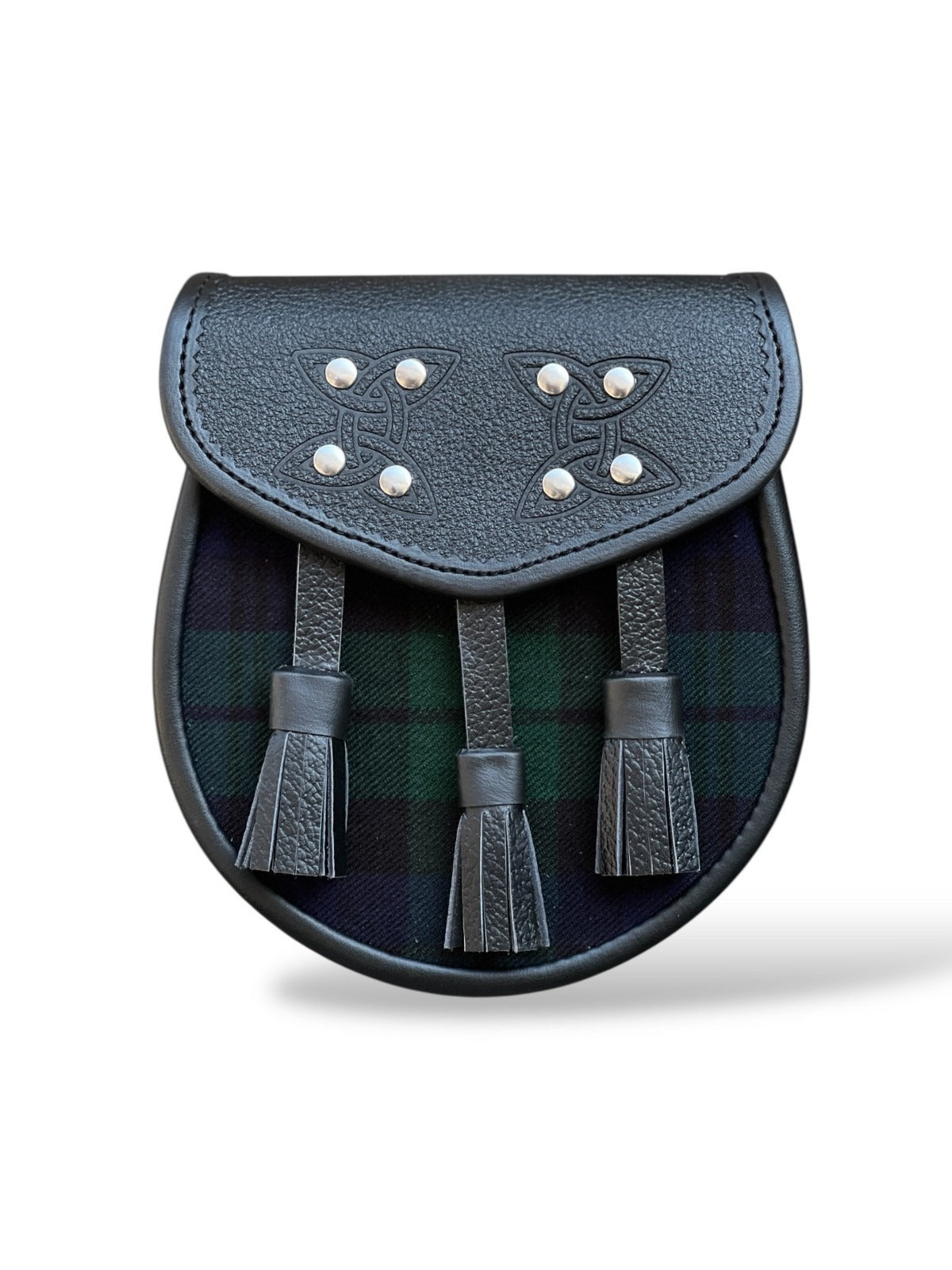 Men's Scottish Black Watch 3 Tassel Tartan Leather Sporran | With Chain Strap