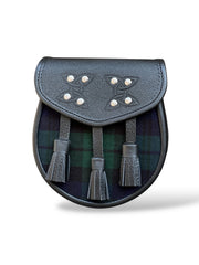 Men's Scottish Black Watch 3 Tassel Tartan Leather Sporran | With Chain Strap