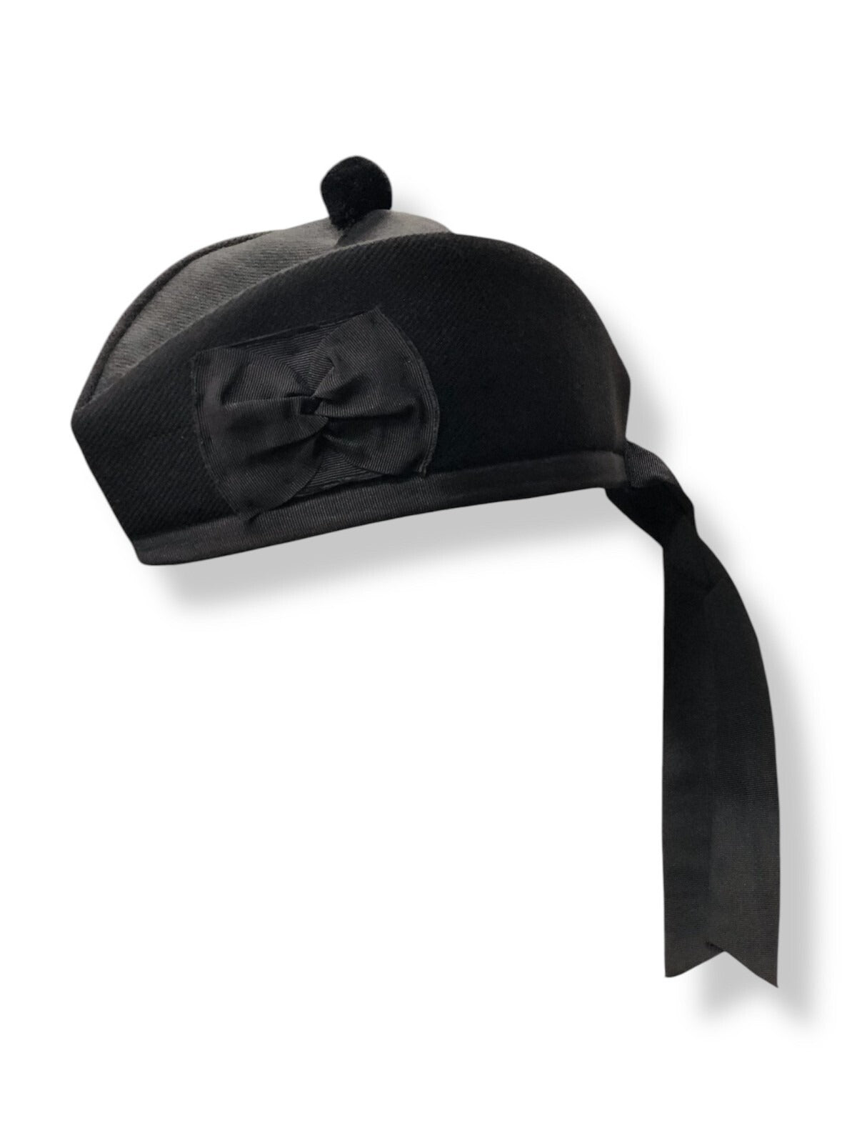Traditional Scottish Black Glengarry Bonnet Hat – Highland Piper Military Kilt Cap with Bow & Ribbon