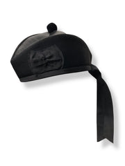 Traditional Scottish Black Glengarry Bonnet Hat – Highland Piper Military Kilt Cap with Bow & Ribbon