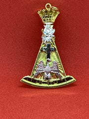 Masonic Rose Croix Collar Jewel Freemason Double-Sided Gold Tone Cross and Eagle Pendant
