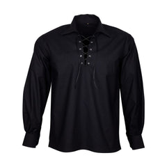 Scottish Men's Black Jacobite Ghillie Shirt – Traditional Highland Kilt Shirt