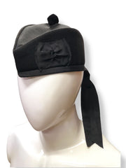 Traditional Scottish Black Glengarry Bonnet Hat – Highland Piper Military Kilt Cap with Bow & Ribbon