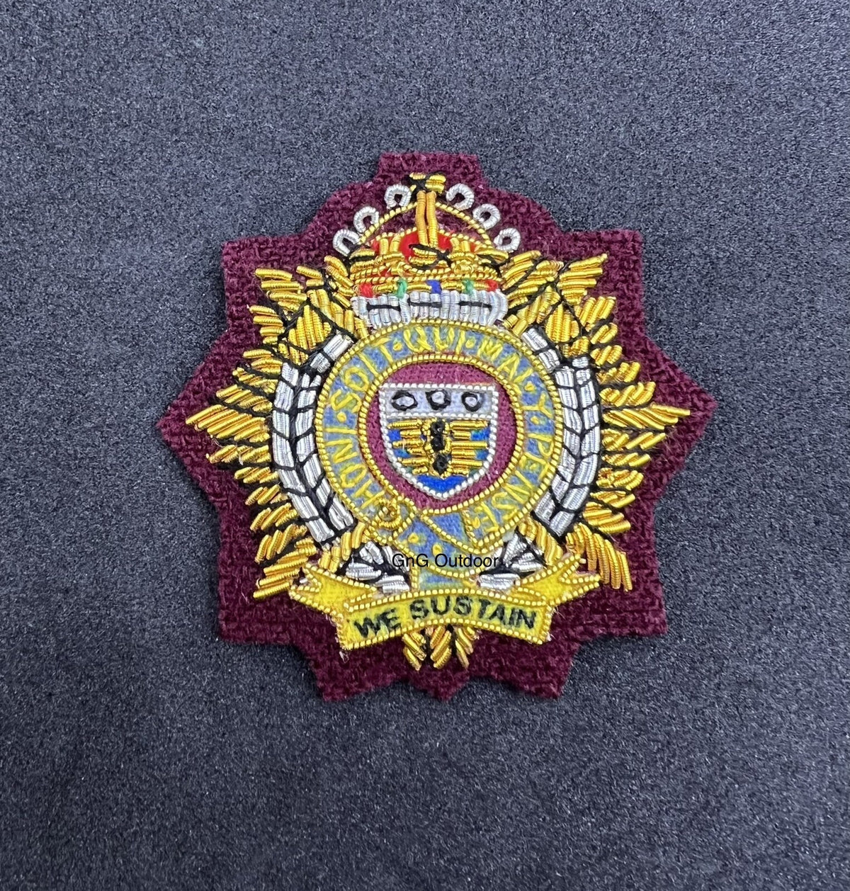 King’s Crown Royal Logistics Corps Cap Badge RLC Embroidered Badge On Maroon