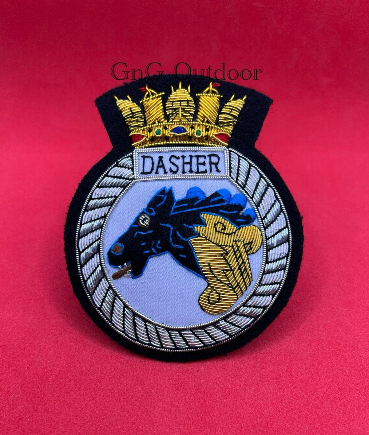 HMS Dasher Blazer Badge Royal Navy Dasher Hand Embroidered Wire Blazer Badge