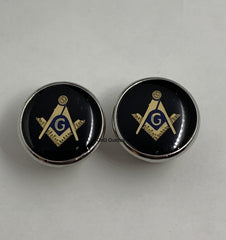 Masonic Freemason Silver Cufflinks Square Compass Blue Enamel G Silver Cufflinks