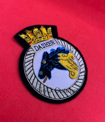 HMS Dasher Blazer Badge Royal Navy Dasher Hand Embroidered Wire Blazer Badge