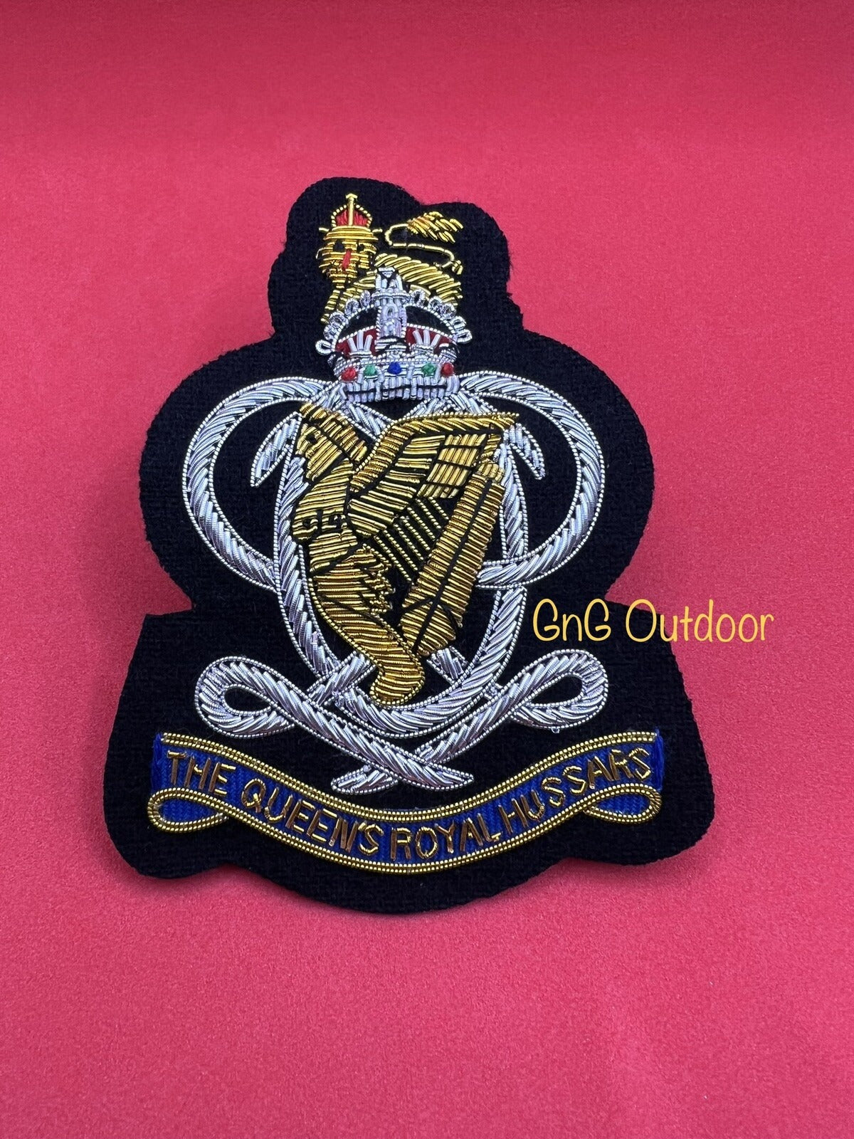 King’s Crown The Queen’s Royal Hussars Embroidered Bullion Wire Blazer Badge