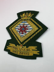 HMS Dryad Royal Navy Blazer Badge Royal Navy Embroidered Bullion Wire Badges