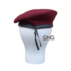 Military Maroon Wool Beret Hat for Men Army Style Cap, Small to 2XL