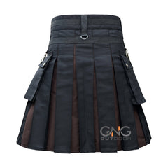 Men's Scottish Black Hybrid kilt Brown Pleat Modern Fashion Utility Kilt 28-62