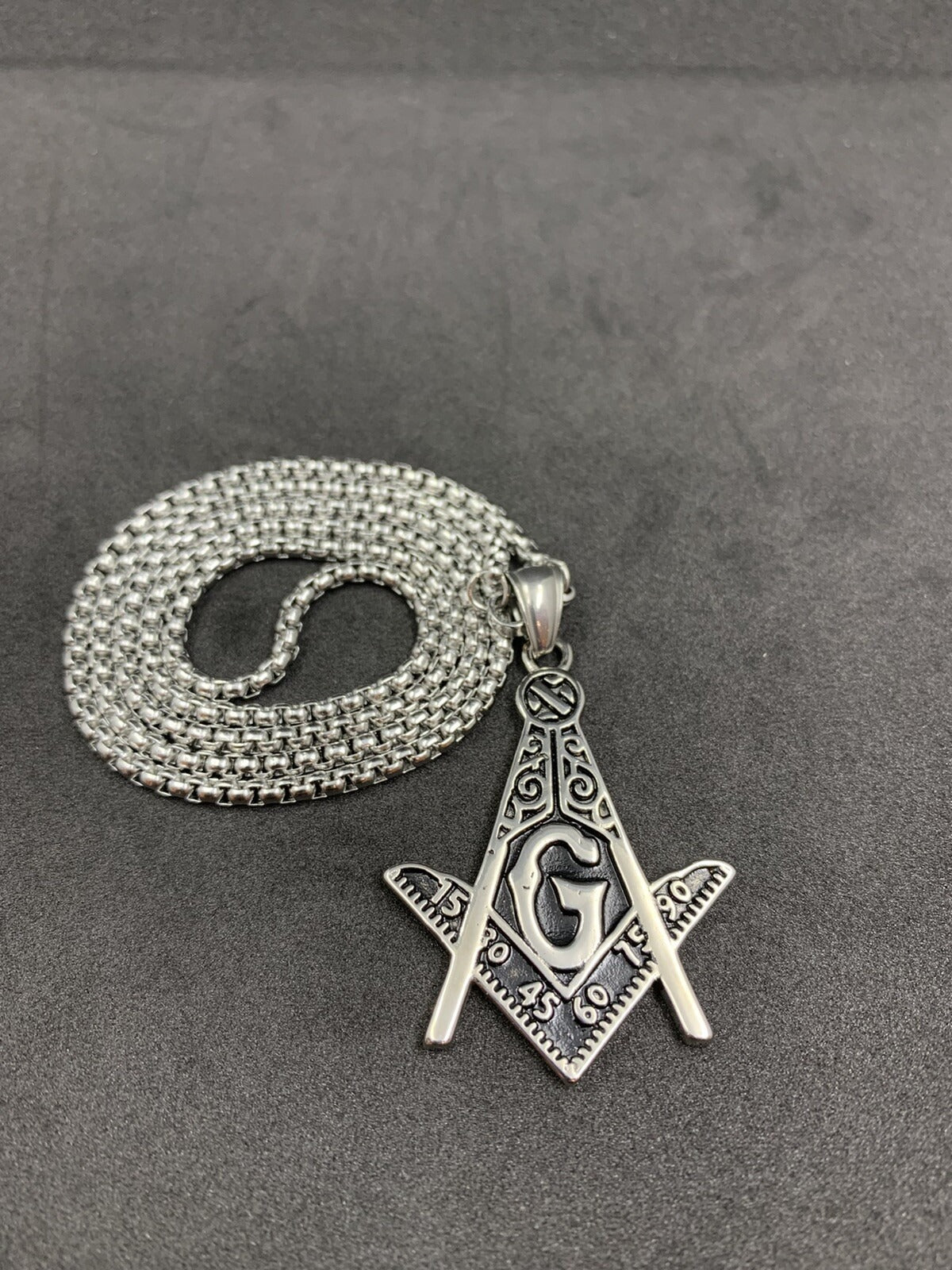 Freemason Masonic Square & Compass G Pendant Necklace Stainless Steel Chain Charm Unisex Jewelry