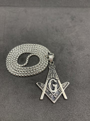 Freemason Masonic Square & Compass G Pendant Necklace Stainless Steel Chain Charm Unisex Jewelry