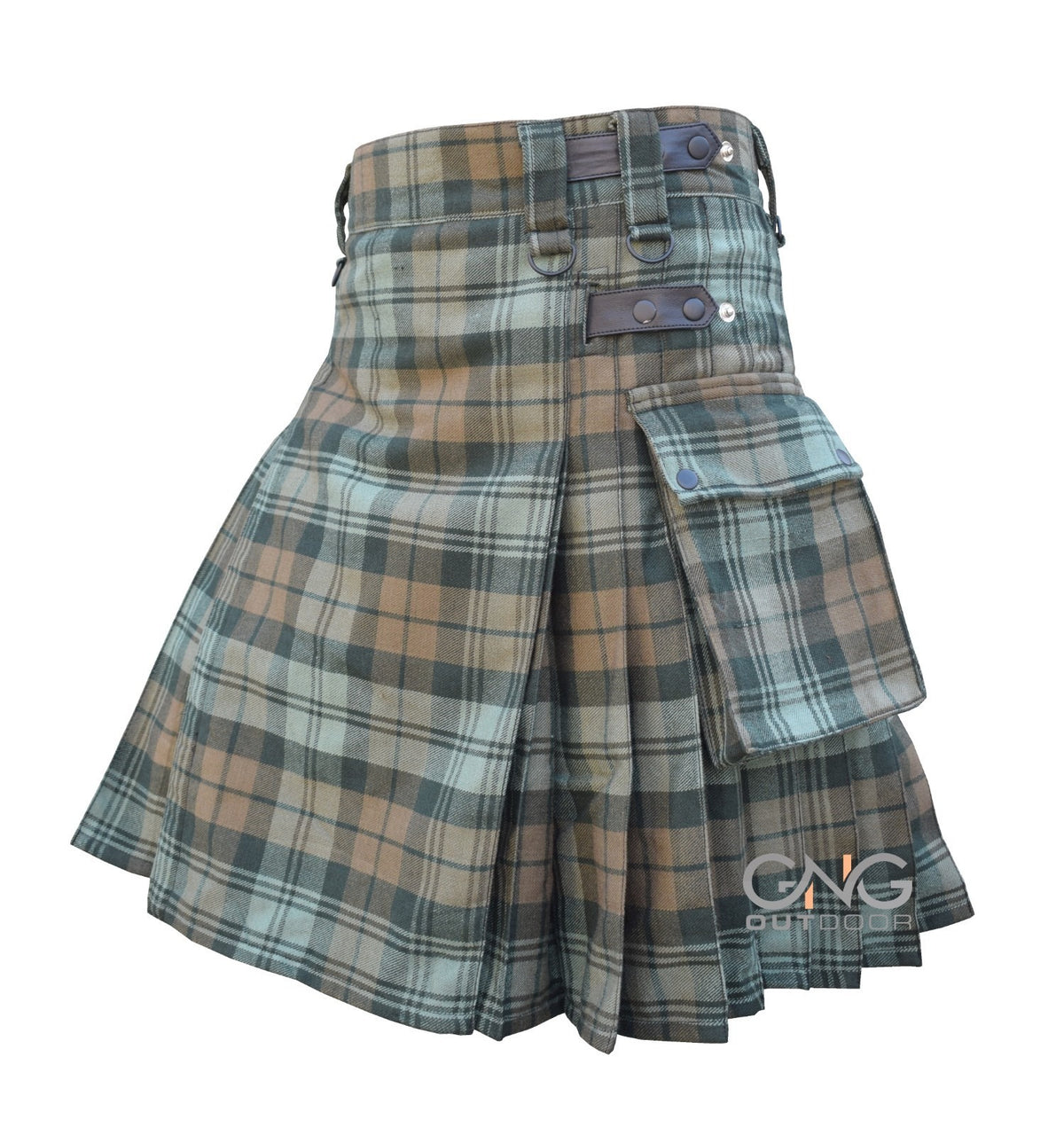 Men's Scottish Gordon Weathered Tartan Leatherstrap kilt is made of Acrylic Wool