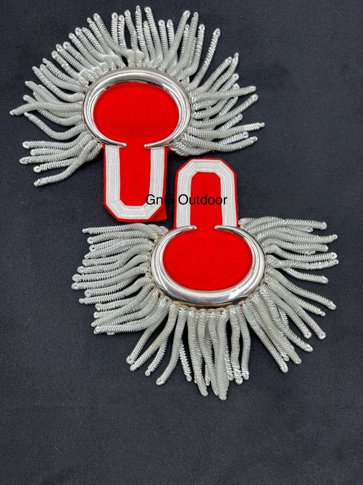 Marching Band Silver Moon Shoulder Epaulettes Heavy Silver Spiral Fringe Pair
