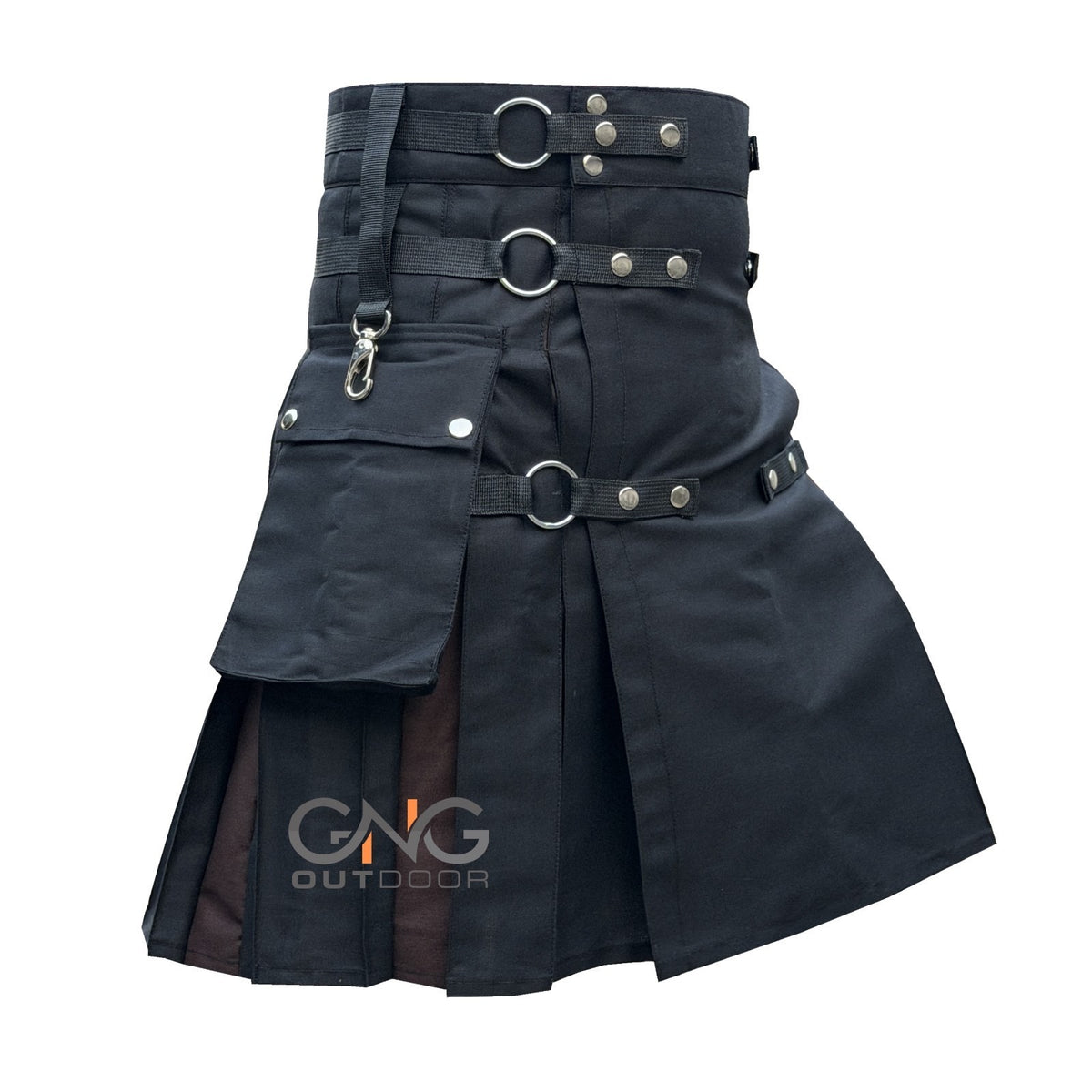 Men's Scottish Black Hybrid kilt Brown Pleat Modern Fashion Utility Kilt 28-62