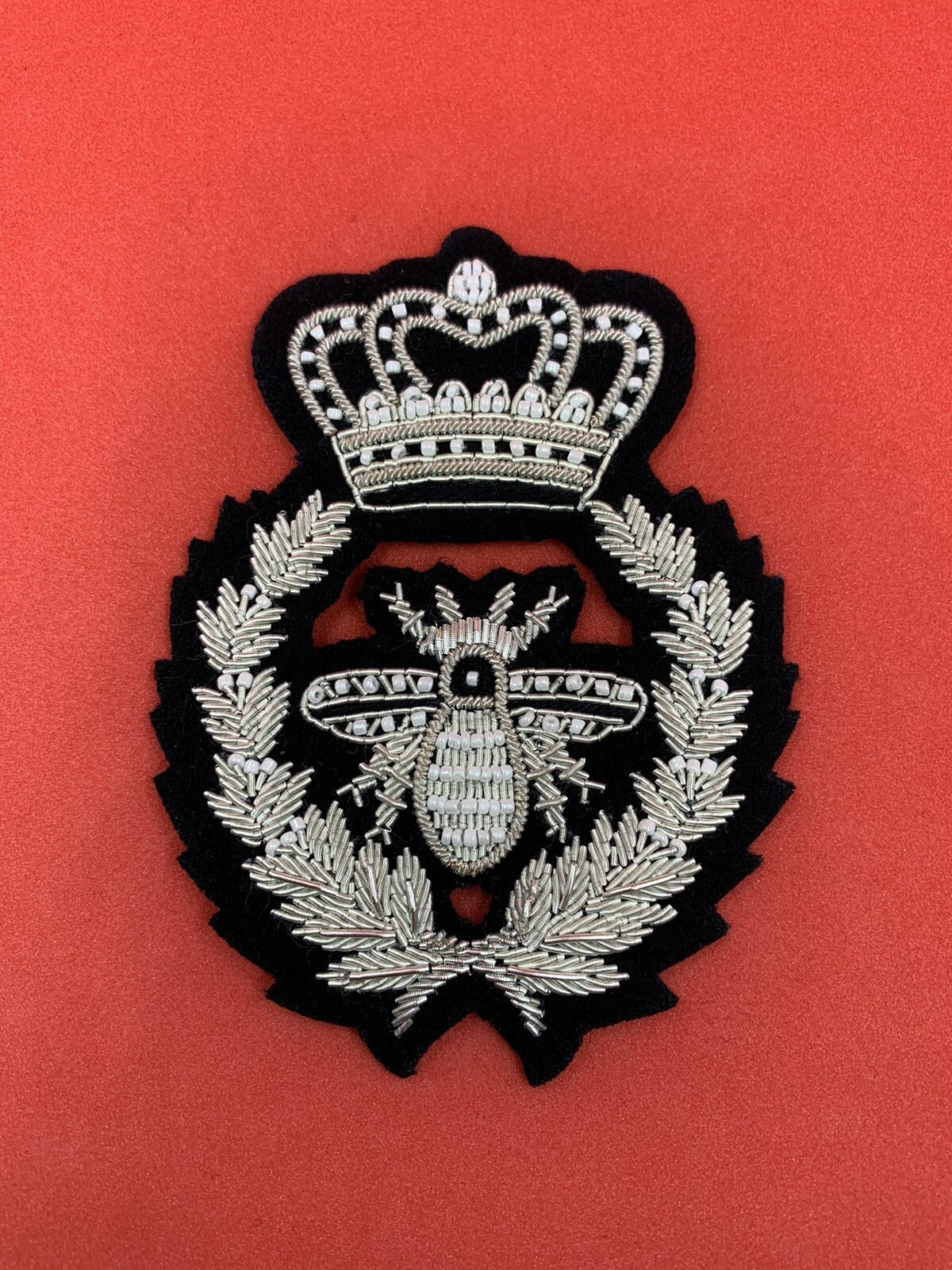 Silver Bullion Hand Embroidered Bullion And Wire Handmade Jacket Patch Badge