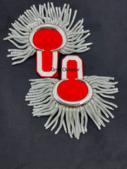 Marching Band Silver Moon Shoulder Epaulettes Heavy Silver Spiral Fringe Pair