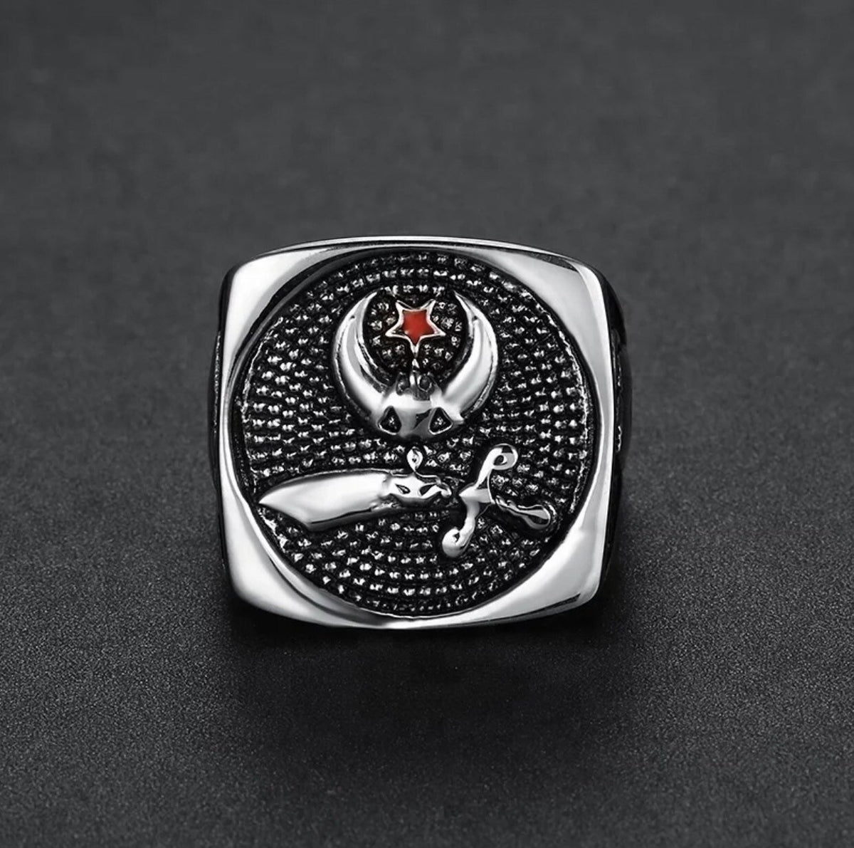Masonic Shriner Men’s Ring Stainless Steel Shriner Symbol Freemason Square Signet Ring