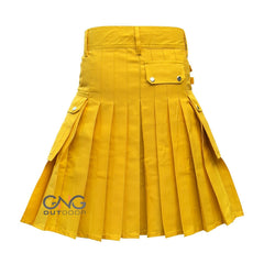 Men's Scottish Yellow Cotton Cargo Pockets Utility Kilt Sizes 28" to 62"